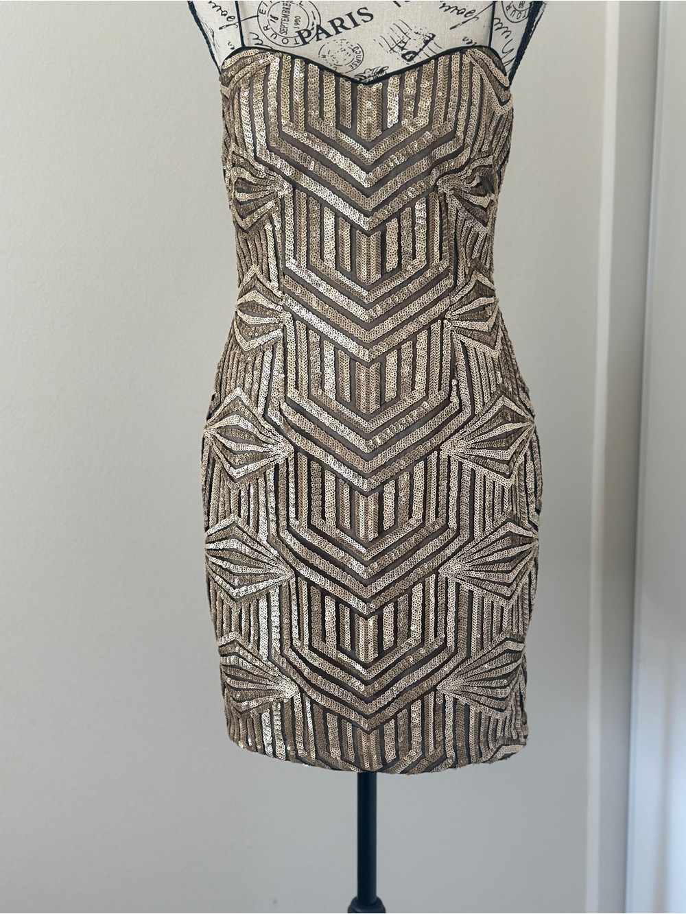 Aidan Mattox Gold Sequins Cocktail Mini Dress Size 4